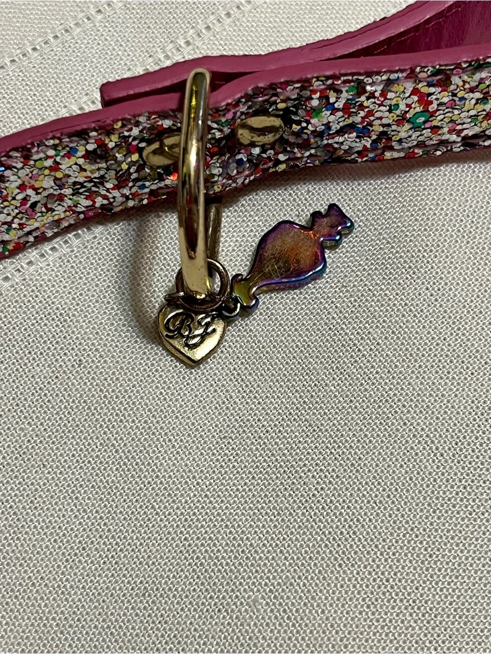 Betsey Johnson Pink Glitter Dog Leash with Gold Hardware